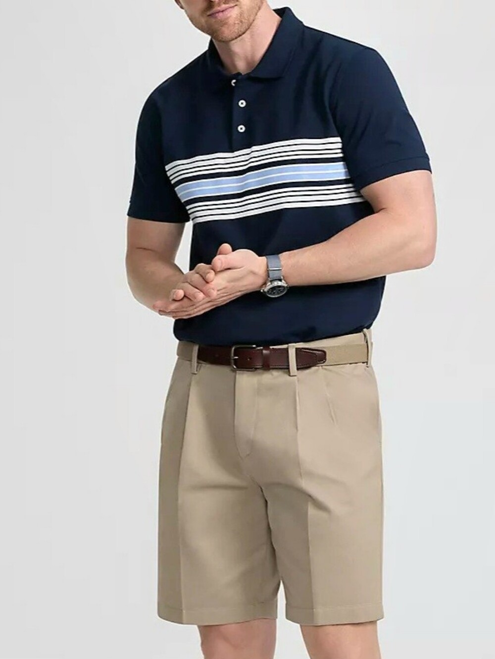 Masters Collection Mens 34 Khaki Tan Pleated Golf Shorts 100% Cotton